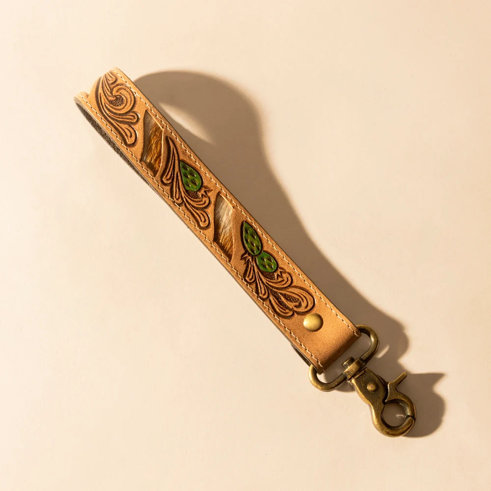 Wildvine Pony Western Handtooled Key Fob In Tan With Cactus Detail