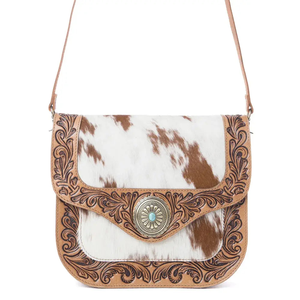 Yellowstone Frontier Ridge Handtooled Bag In Oat Mocha