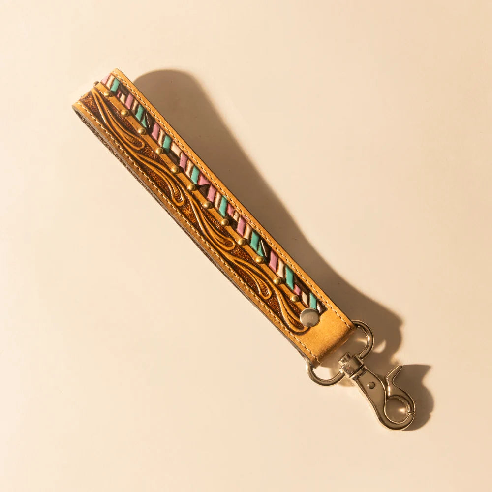 Wildhue Western Key Fob In Light Brown With Hand Painted Detail