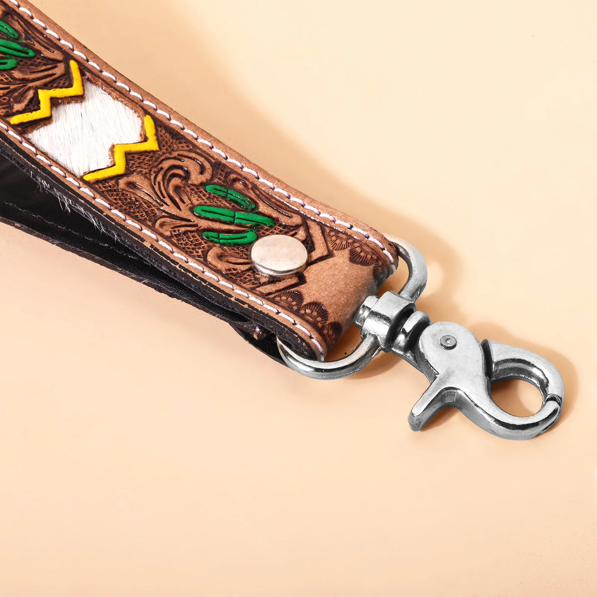 Soaring Bloom Handtooled Leather Keyfob In Cactus Green