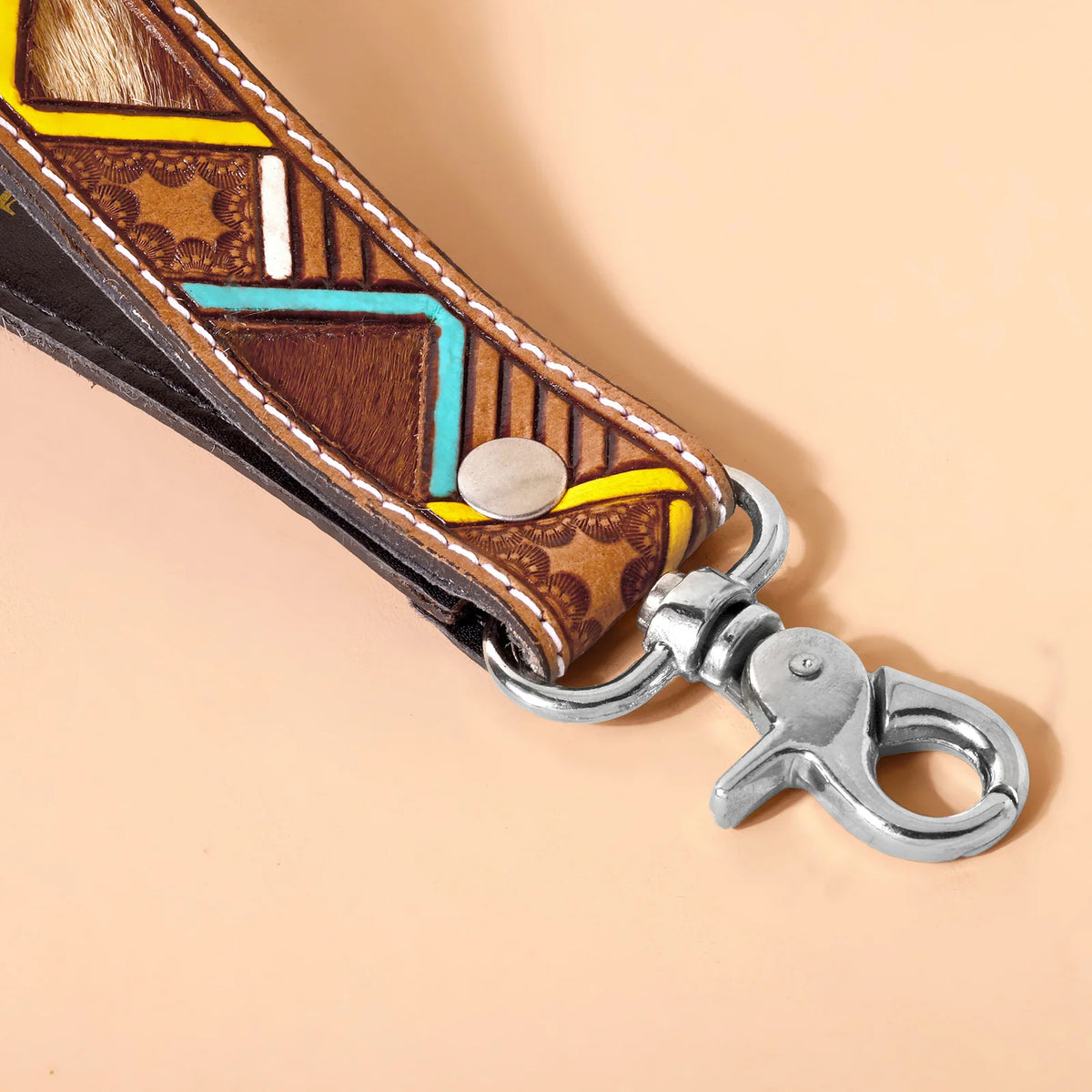Soaring Bloom Handtooled Leather Keyfob In Saddle Tan