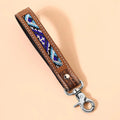 Tobosa Key Fob In Blue With Beaded Southwest Panel