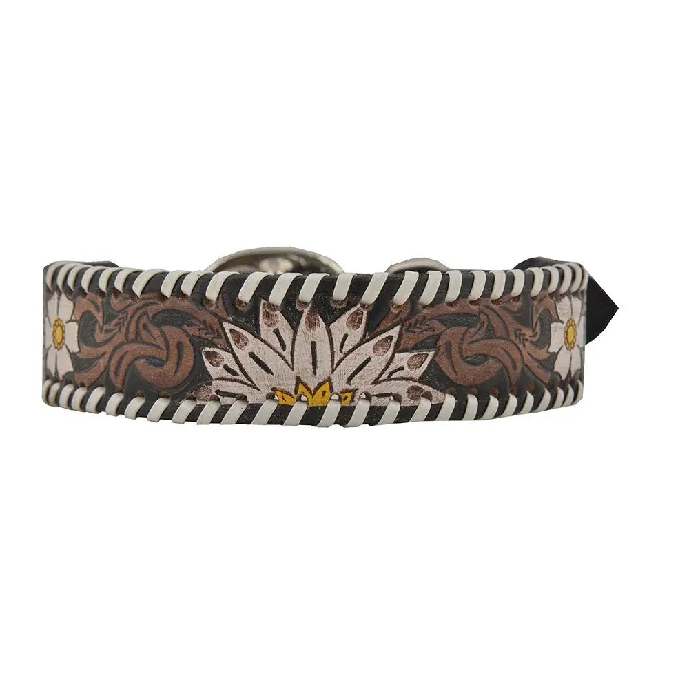 OXY DAISY HAND-TOOLED PADDED LEATHER DOG COLLAR Dog
