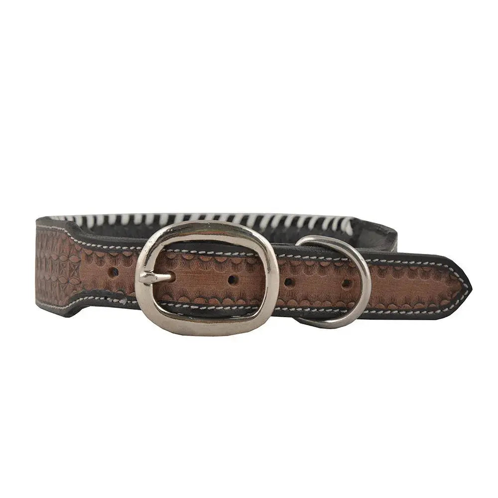 OXY DAISY HAND-TOOLED PADDED LEATHER DOG COLLAR Dog