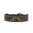 SCENIC SUNFLOWER HAND-TOOLED PADDED LEATHER DOG COLLAR Dog
