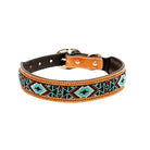 TEAL WHITZER AZTEC HAND-TOOLED PADDED LEATHER DOG COLLAR Dog