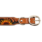 YELLOW SUNFLOWER HAND-TOOLED PADDED LEATHER DOG COLLAR Dog