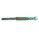 TEAL LACED HAND-TOOLED PADDED LEATHER DOG COLLAR Dog