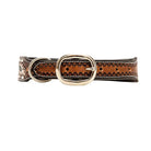 WHITE TOOLED FLOWER HAND-TOOLED PADDED LEATHER DOG COLLAR Dog