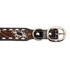 WHITE TOOLED FLOWER HAND-TOOLED PADDED LEATHER DOG COLLAR Dog