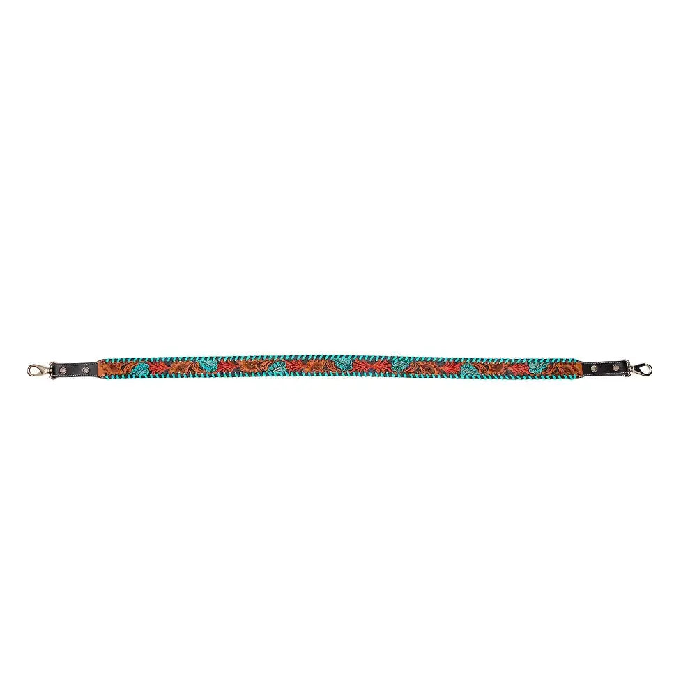 TEAL RED BLOOM HAND-TOOLED LEATHER STRAP