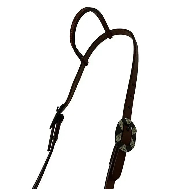 Oiled Harness Single Ear Headstall With Antique Silver Bar Buckle Horse