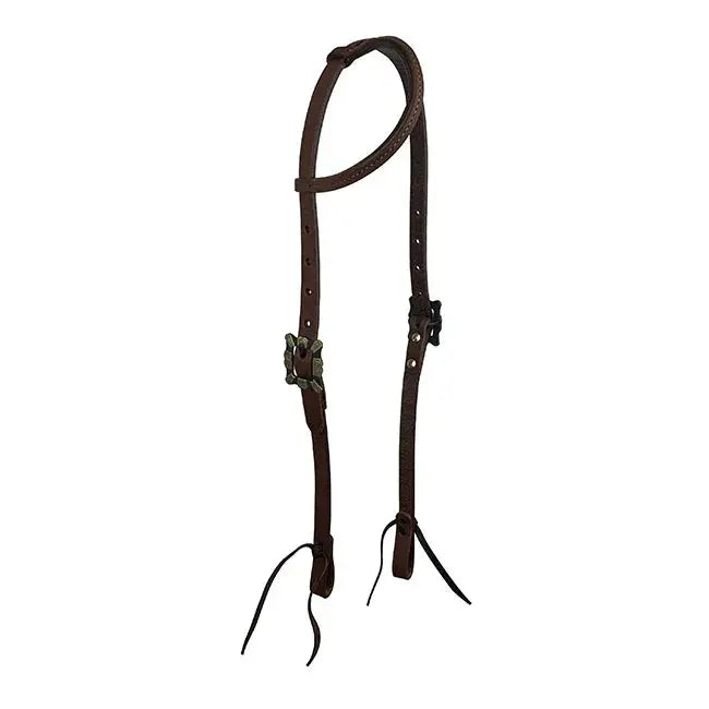Oiled Harness Single Ear Headstall With Antique Silver Scalloped Buckle Horse