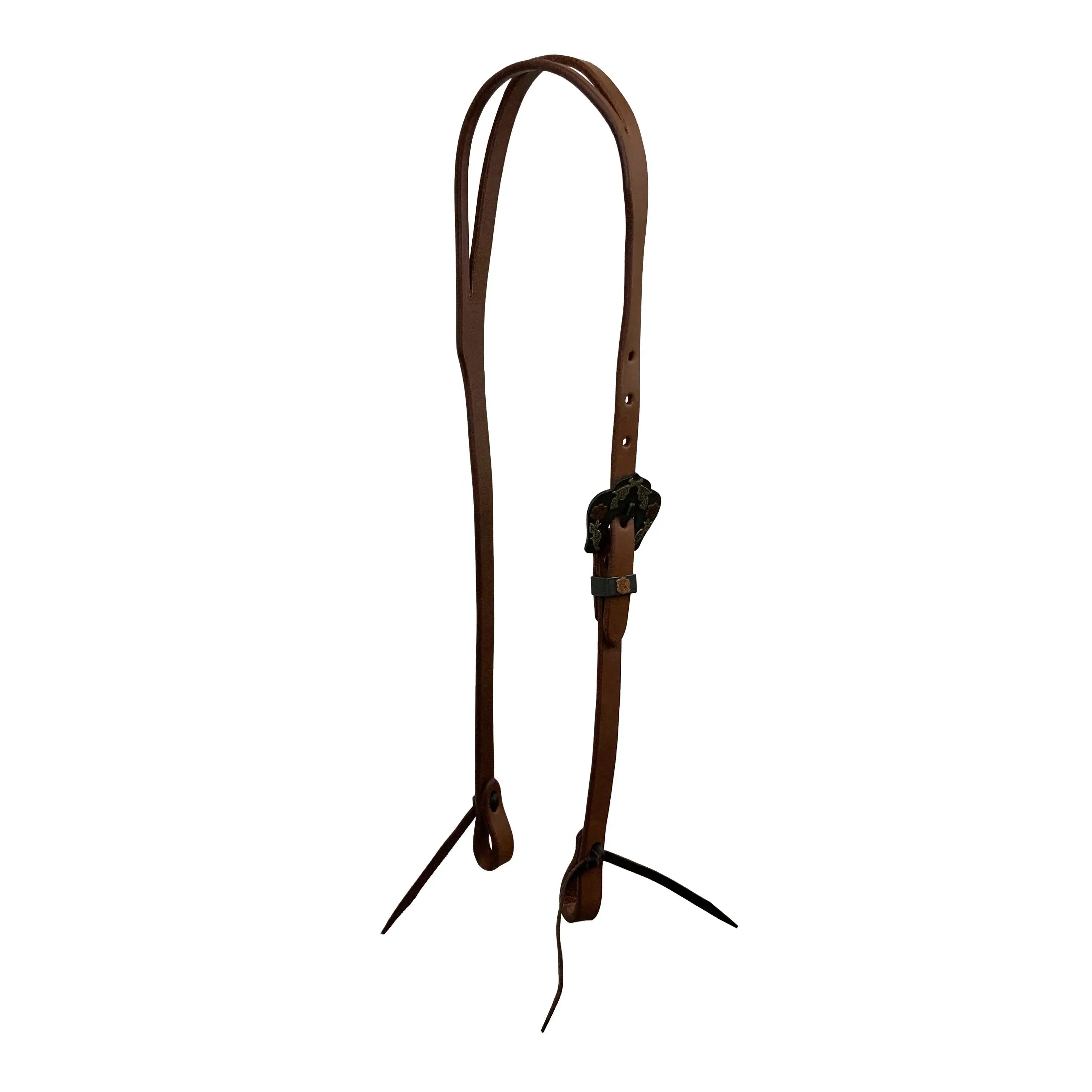 Oiled Harness Split Ear Headstall With Guns and Roses Buckle Horse