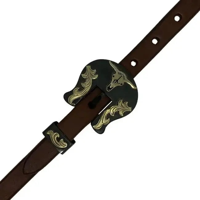 Oiled Harness Split Ear Headstall With Heritage Steer Buckle Horse