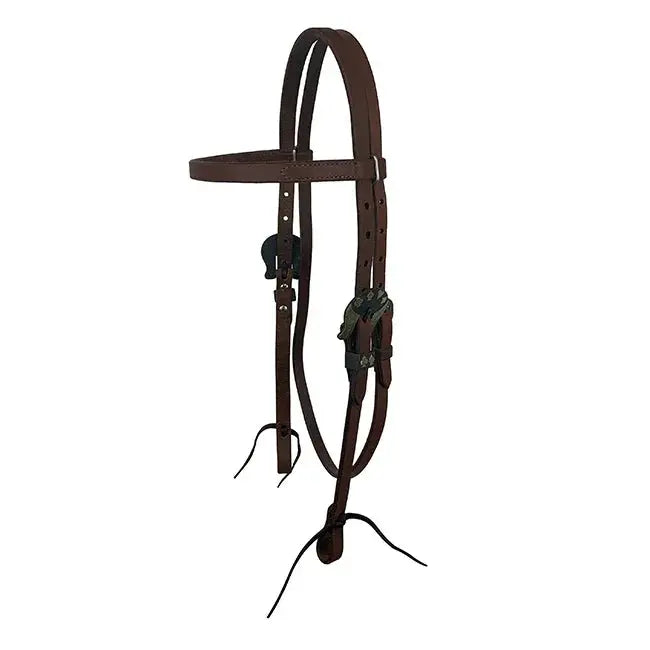 Oiled Harness Browband Headstall With Cowboy Gambler Buckle Horse