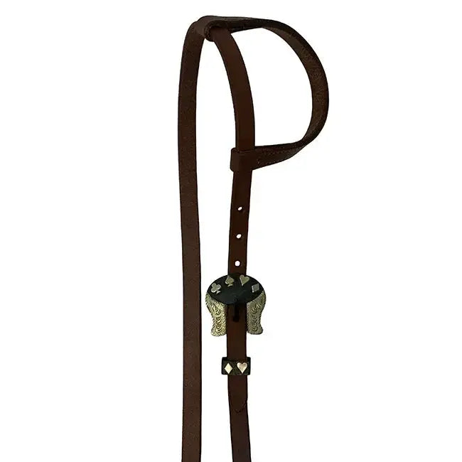 Oiled Harness Single Ear Headstall With Cowboy Gambler Buckle Horse