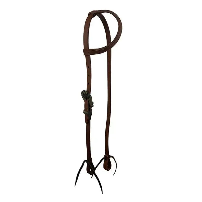 Oiled Harness Single Ear Headstall With Cowboy Gambler Buckle Horse