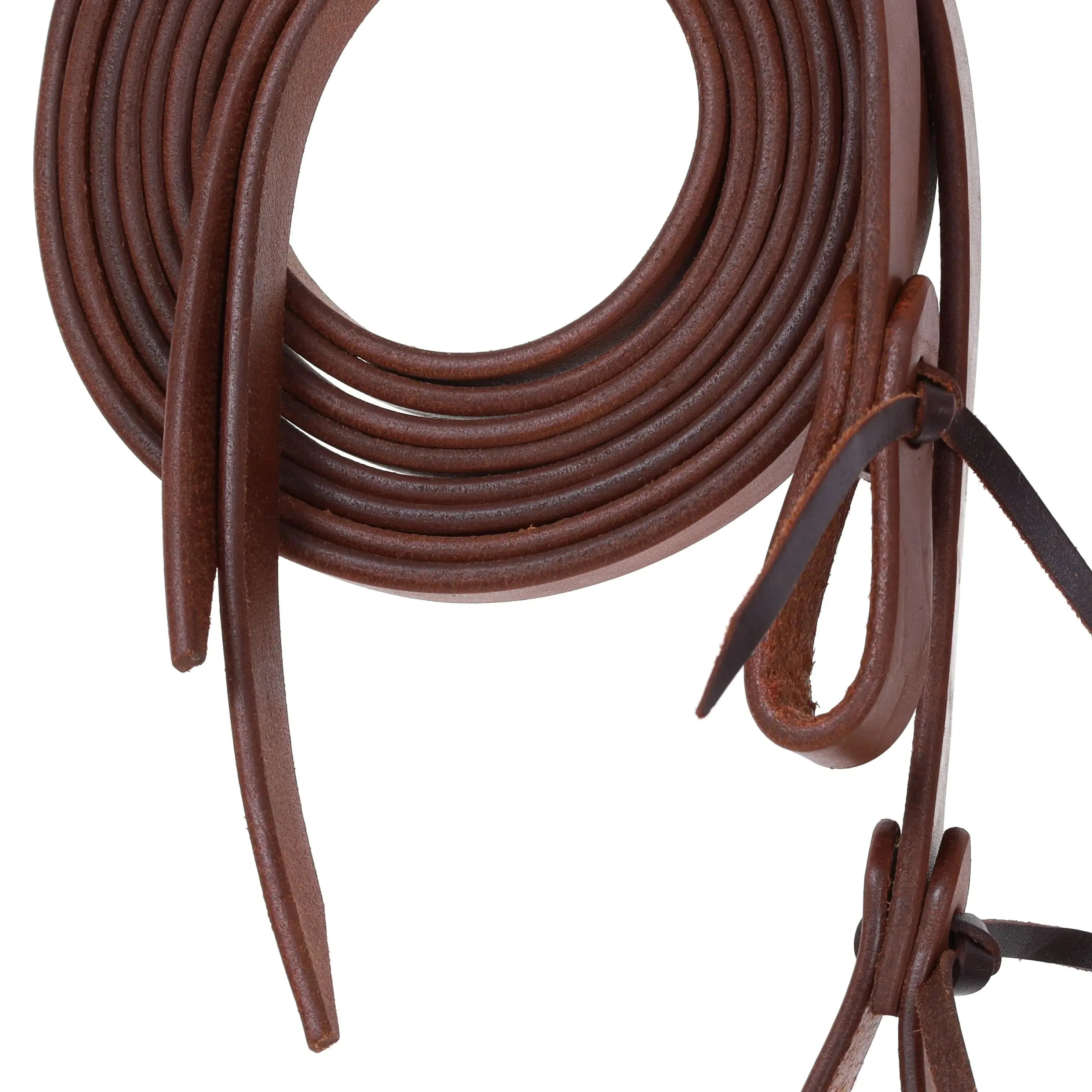 3/4" x 8' Oiled Harness Cow Leather Split Reins Horse close up