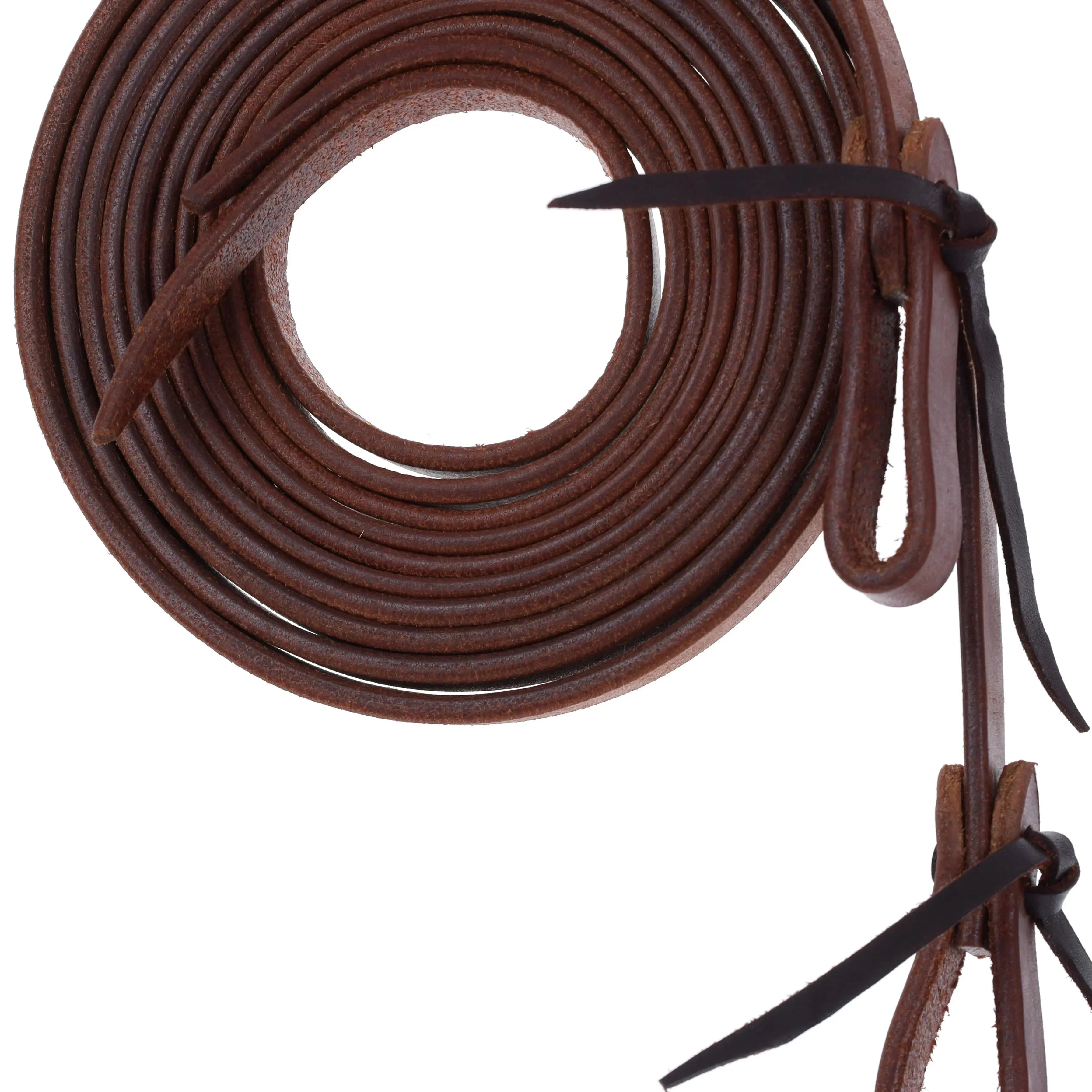 5/8" x 8' Oiled Harness Cow Leather Split Reins Horse close up
