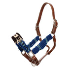 Cross Mohair and Leather Halter with brown leather, blue rope straps