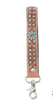 Desert Daisy Handtooled Leather Keyfob In Cactus Umber