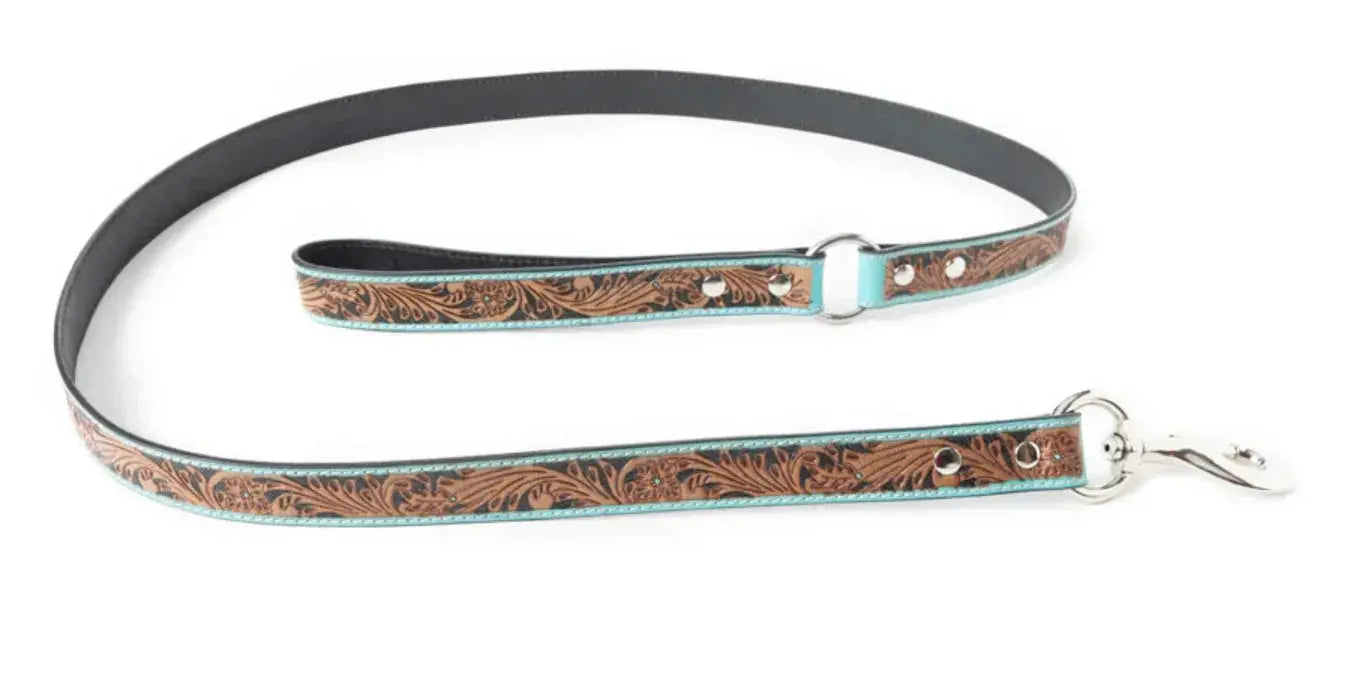 Teal Tooled Leash Dog