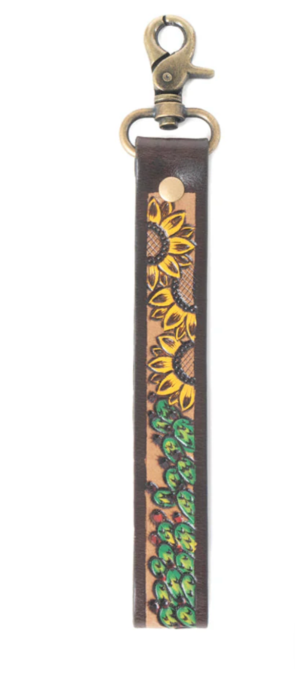 Verdant Vines Tooled Leather Key Fob In Copper Brown