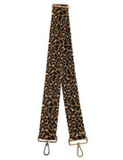 Cheetah embroidered nylon bag strap with leopard-print fabric and gold hardware