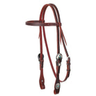 Brown leather horse bridle with decorative elements on a white background Turquoise Halo Browband Headstall