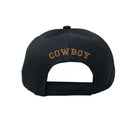 Back of black 100% Real Cowboy YEE HAW baseball cap with tan cowboy embroidery