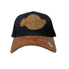 100% real cowboy yee haw black brown trucker cap tan leather patch