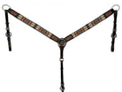 Dark Brown Argentina Cow Leather Breast Collar with Southwest Aztec Beaded Inlays Horse