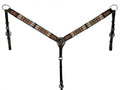 Dark Brown Argentina Cow Leather Breast Collar with Southwest Red Beaded Inlays
