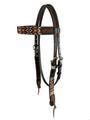 Two Tone Argentina Cow Leather Browband Headstall with Southwest Beaded Inlays