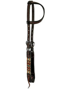 Two Tone Argentina Cow Leather One Ear Headstall with Southwest Aztec Beaded Inlays Horse