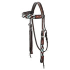 Two Tone Argentina Cow Leather Browband Headstall with Southwest Beaded Inlays Horse
