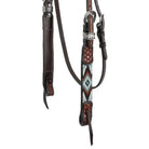 Two Tone Argentina Cow Leather Browband Headstall with Southwest Beaded Inlays Horse