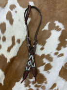 Two Tone Argentina Cow Leather One Ear Headstall with Southwest Beaded Inlays Horse