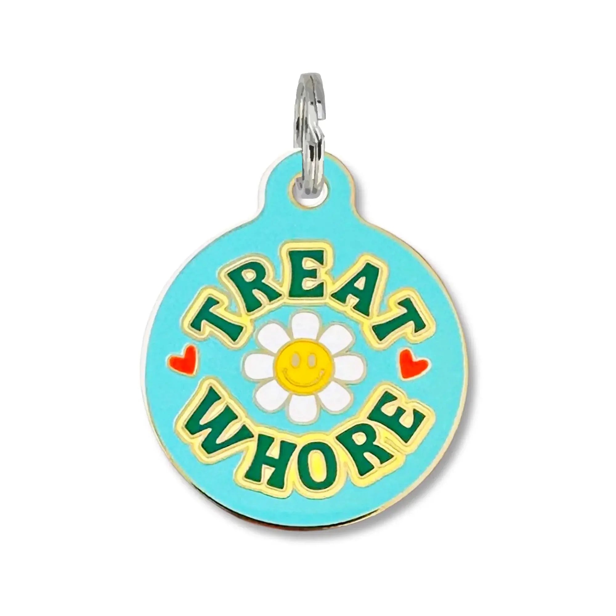 Treat Whore - Dog ID Pet Tag Collar Charm Accessory Small 1" Engraved QR Code Green Dog