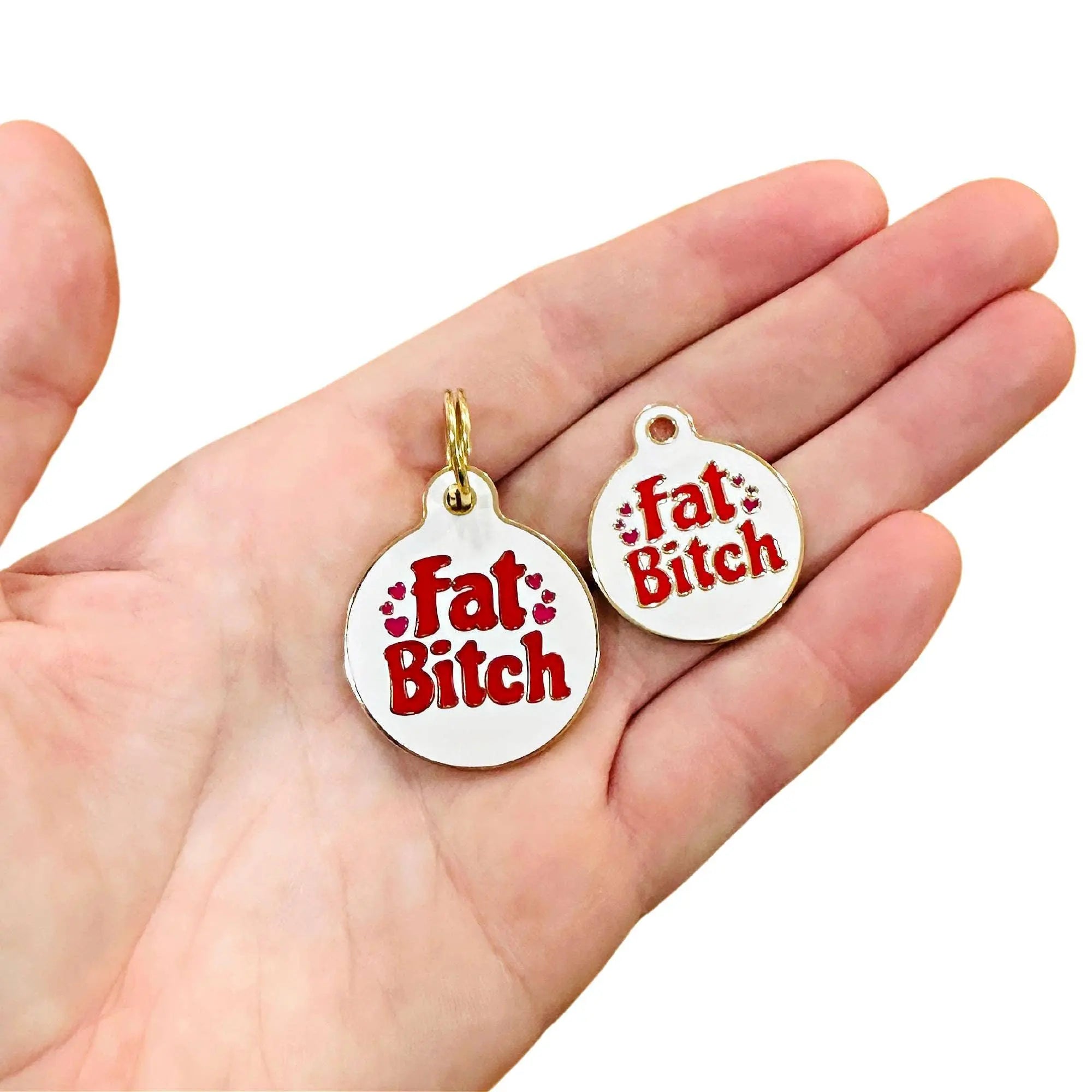 Gold Dog ID Tag with Personalized QR Code - Fat Bitch