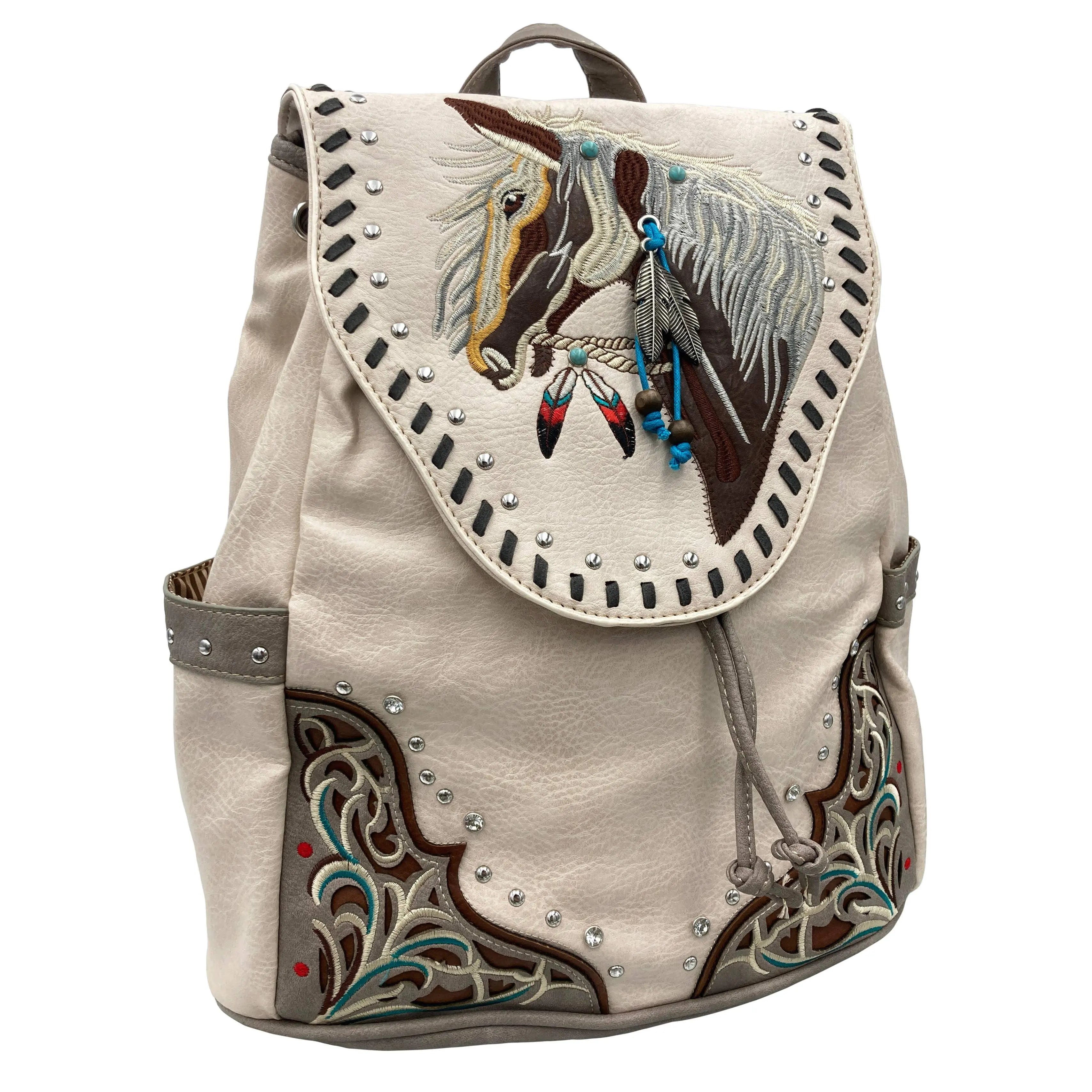 Women's Embroidered Horse Western Leather Backpack handbag