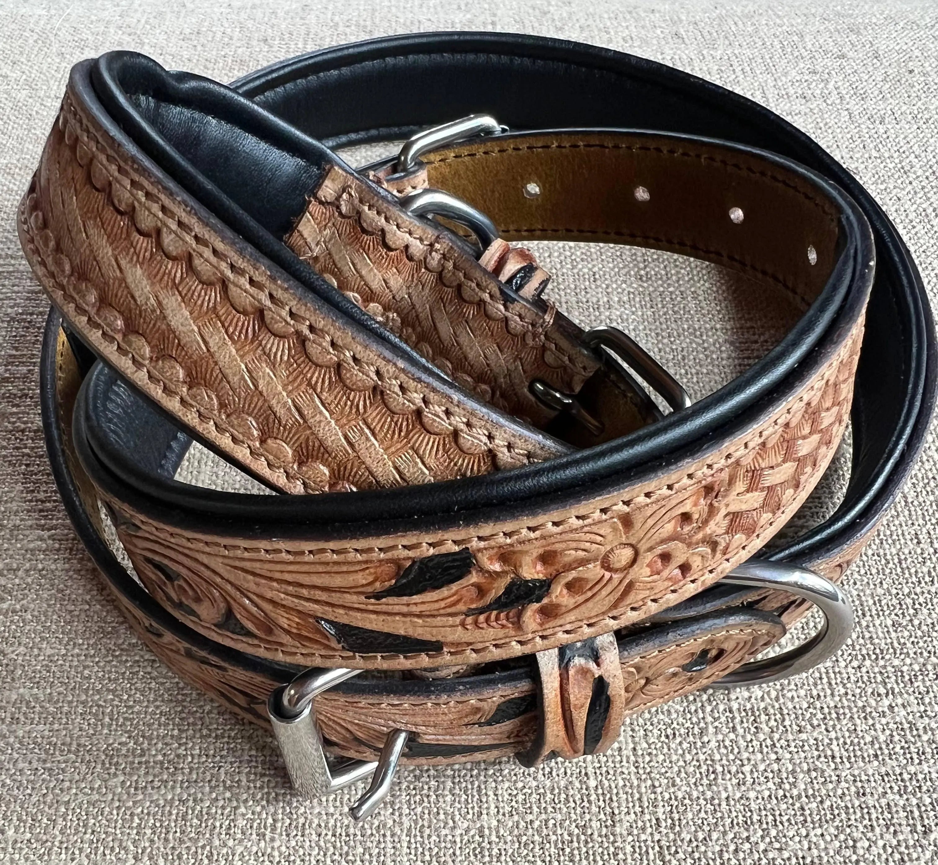 BISBEE Tooled Leather Basket stamp western dog collar Dog