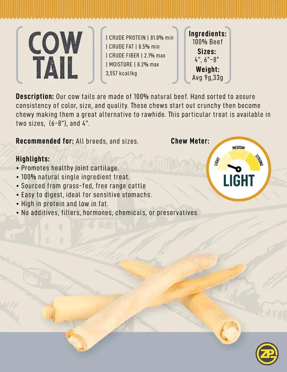 6-8" Cow Tails sheet