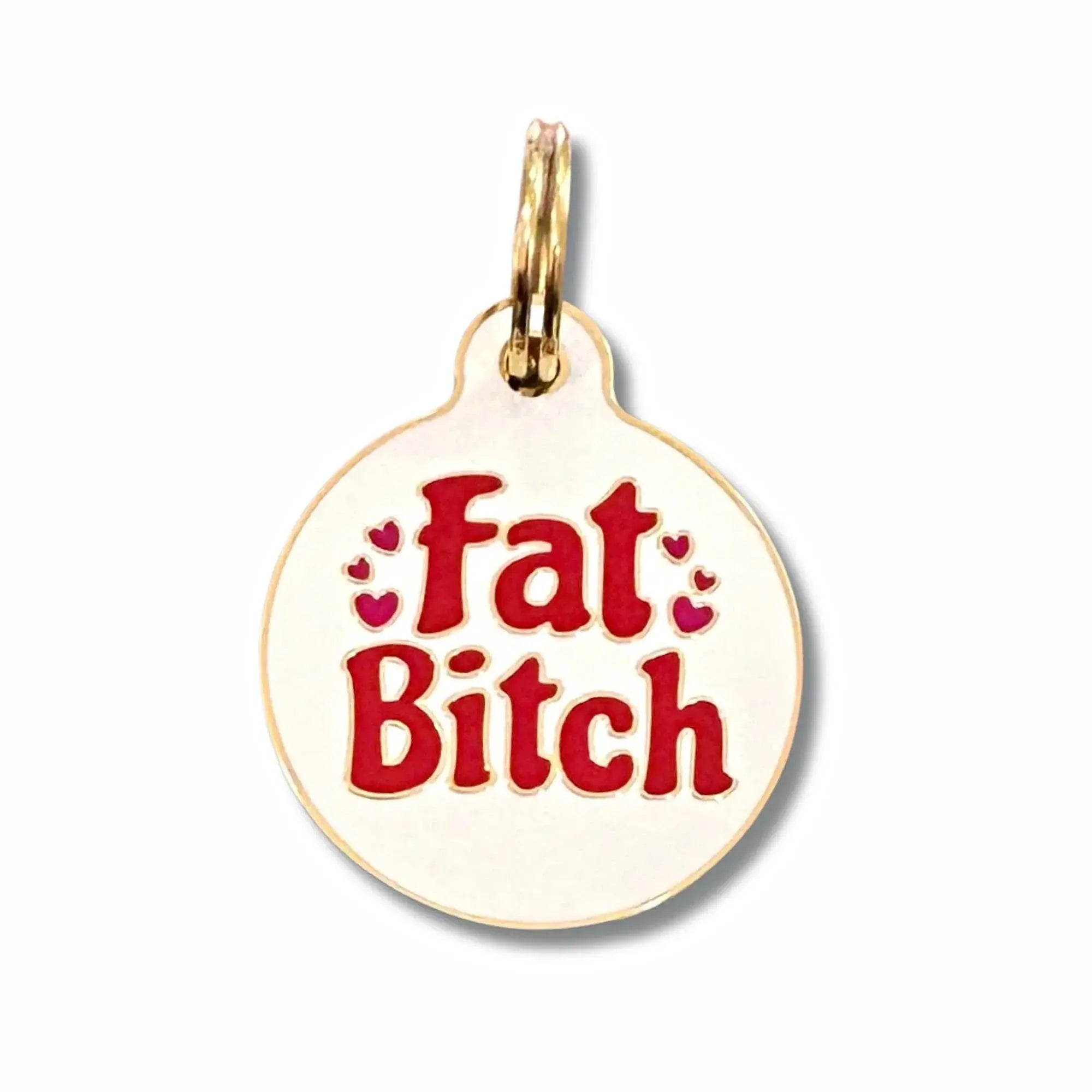 Gold Dog ID Tag with Personalized QR Code - Fat Bitch
