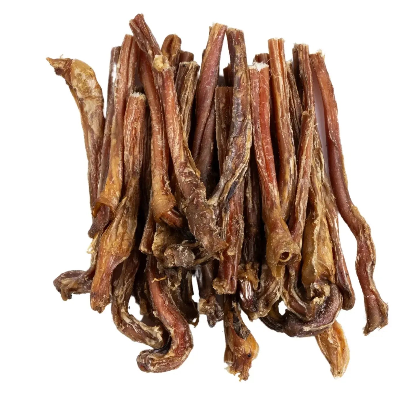 Pile of dried brownish-red beef marrow bones for All-Natural Premium Lamb Pizzle Dog Chew