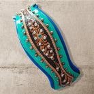 Turquoise Scalloped Western Tooled Leather Dog Collar Small Dog