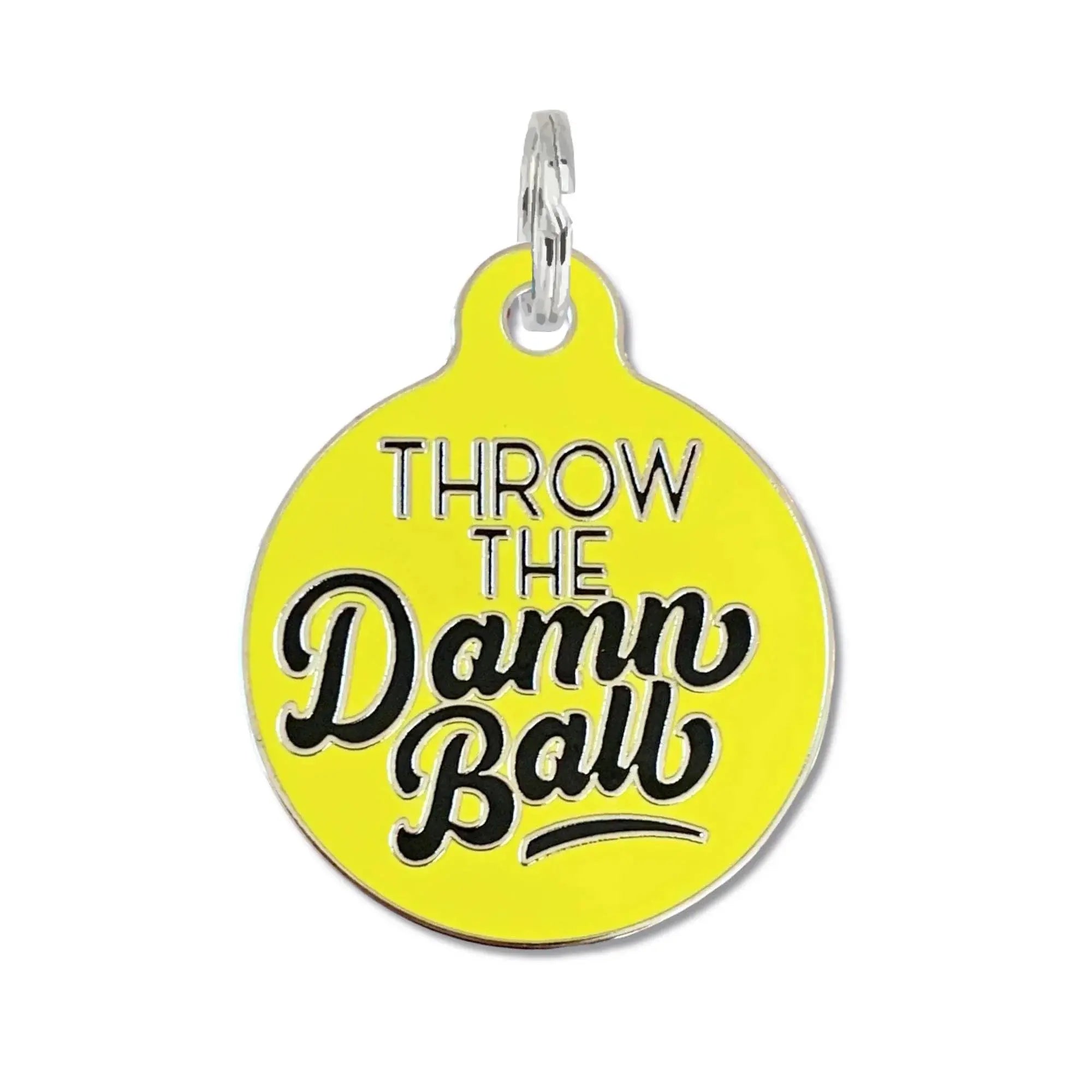 Dog ID Tag with Personalized QR Code - Throw the Damn Ball