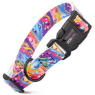 Vibrant rainbow marbled Dogline Biothane dog collar with quick-release buckle