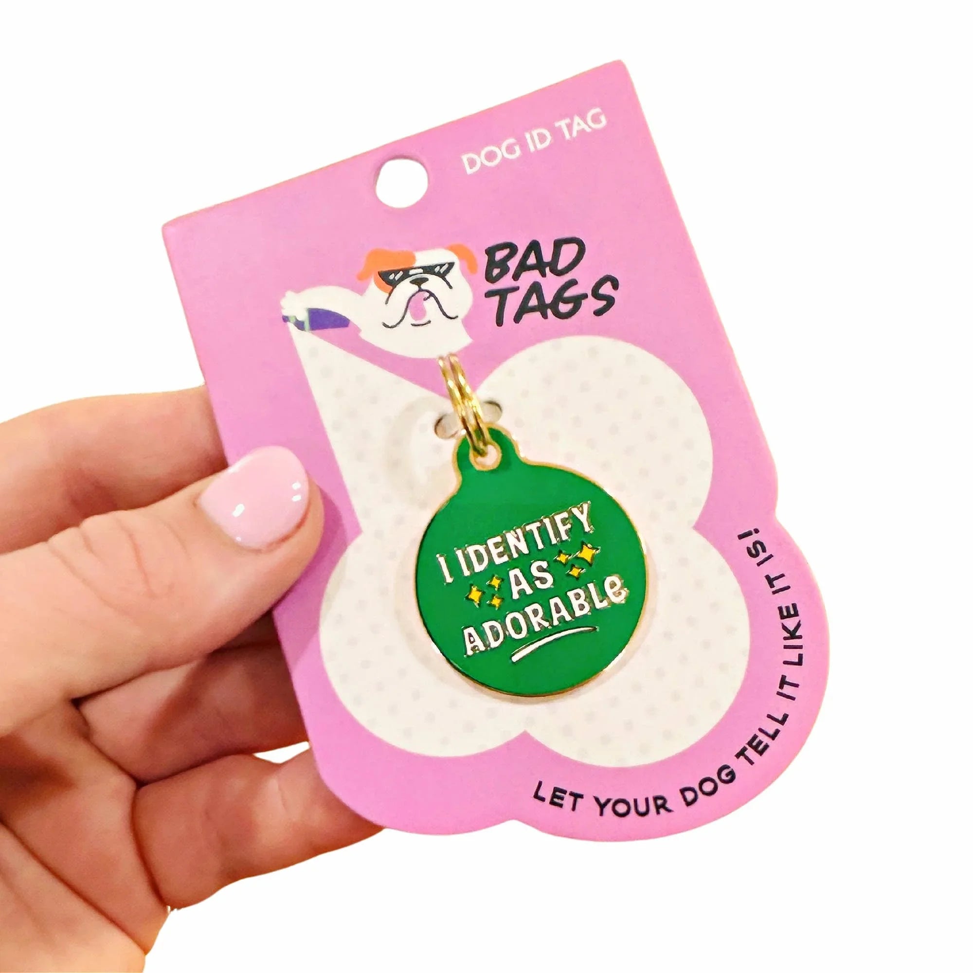Personalized Gold Dog Tag Charm - I Identify as Adorable